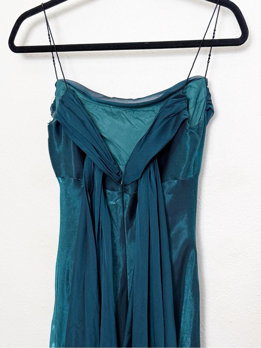 Y2K Dark Teal Satin Cowl Neck Midi Dress Beaded Strap Formal - Picture 7 of 13